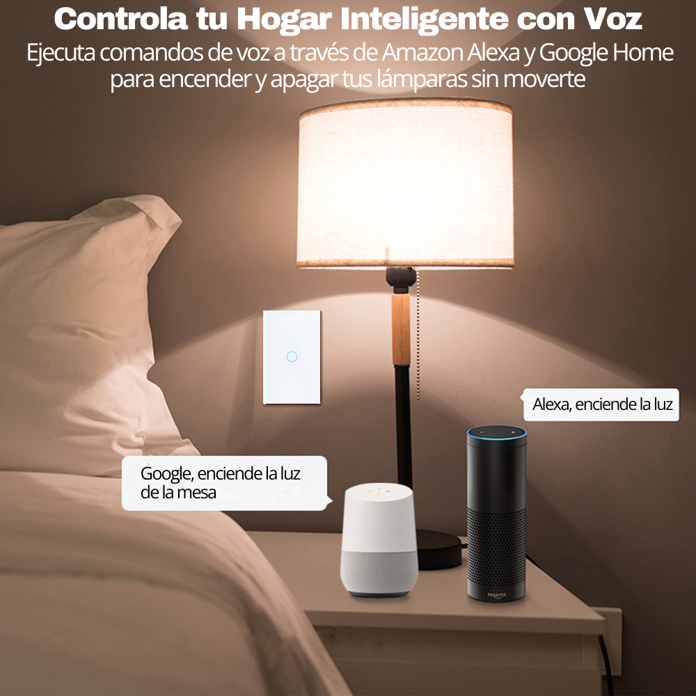 Interruptor de Luz Inteligente Color Blanco de 1 Apagador, Control por Alexa