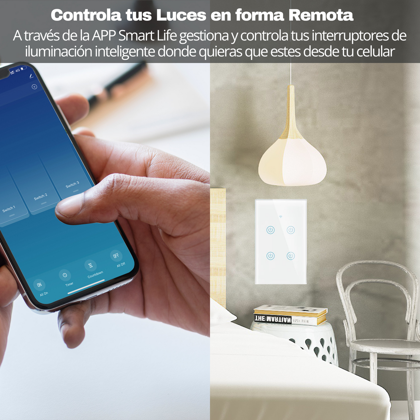 Interruptor de Luz Inteligente - 4 Botones WiFi + Bluetooth - Blanco