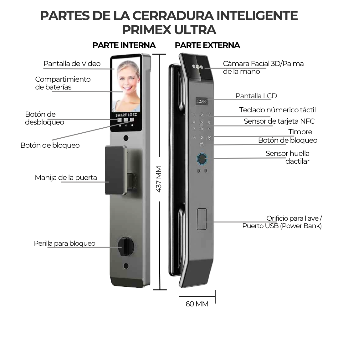 Cerradura Inteligente PRIMEX ULTRA - Rostro - Palma - Video Vigilancia