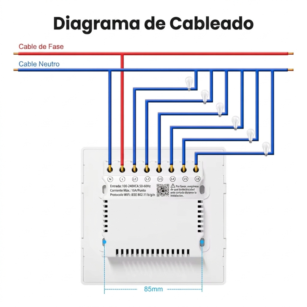 Interruptor de Luz Inteligente - 6 Botones WiFi + Bluetooth - Negro