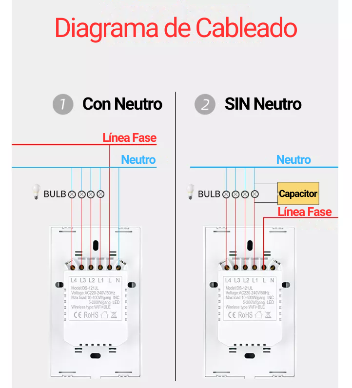 Interruptor de Luz Inteligente Color Negro 3 Apagadores, Diagrama de Cableado