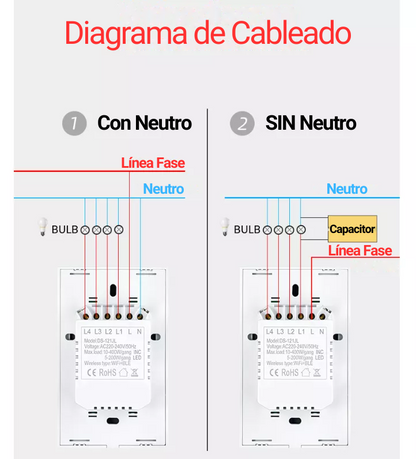 Interruptor de Luz Inteligente Color Negro 3 Apagadores, Diagrama de Cableado