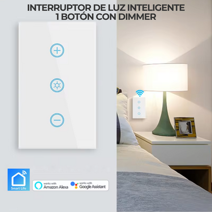 Interruptor de Luz Inteligente - 1 Botón con Dimmer - WiFi + Bluetooth - Blanco