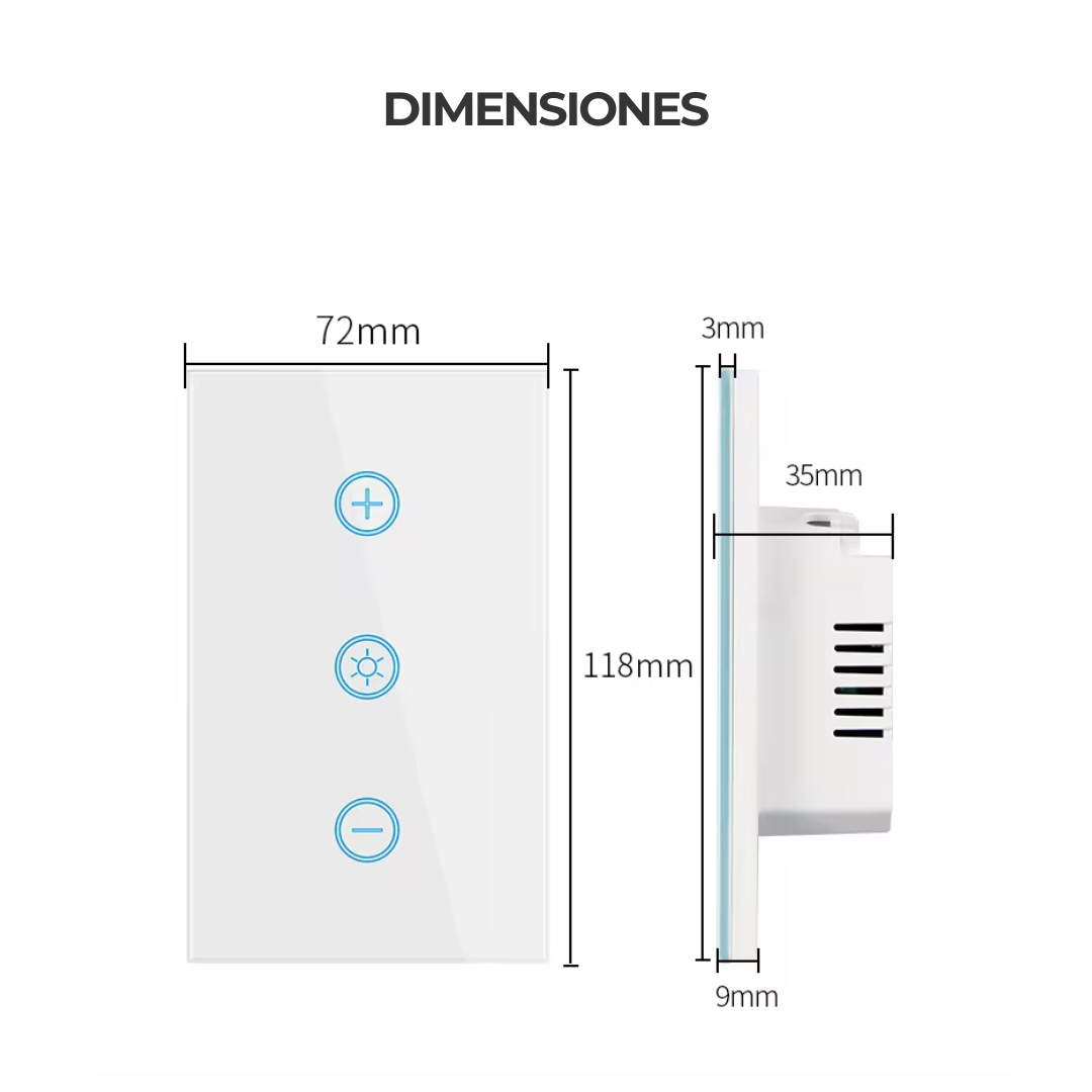 Interruptor de Luz Inteligente - 1 Botón con Dimmer - WiFi + Bluetooth - Blanco