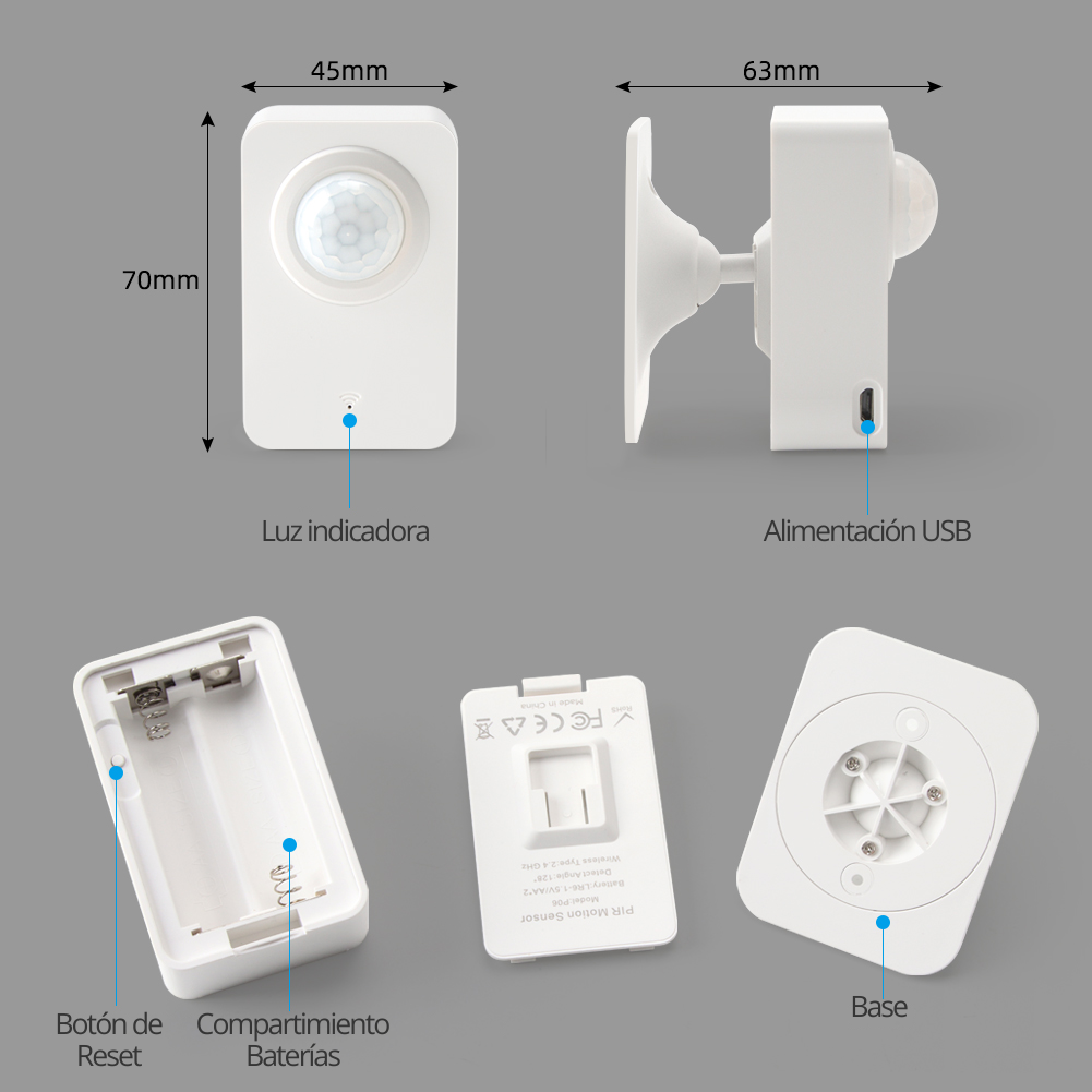 Sensor de Movimiento Inteligente PIR, Dimensiones