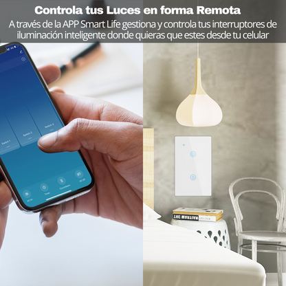 Interruptor de Luz Inteligente Color Blanco de 2 Apagadores, Control desde el Celular